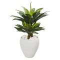 Nearly Naturals 33 in. Double Agave Succulent Artificial Plant in White Planter 9522